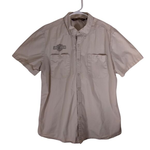 Harley-Davidson shirt mens XL Xlarge ivory motorcycle graphic button short sl - Picture 2 of 10